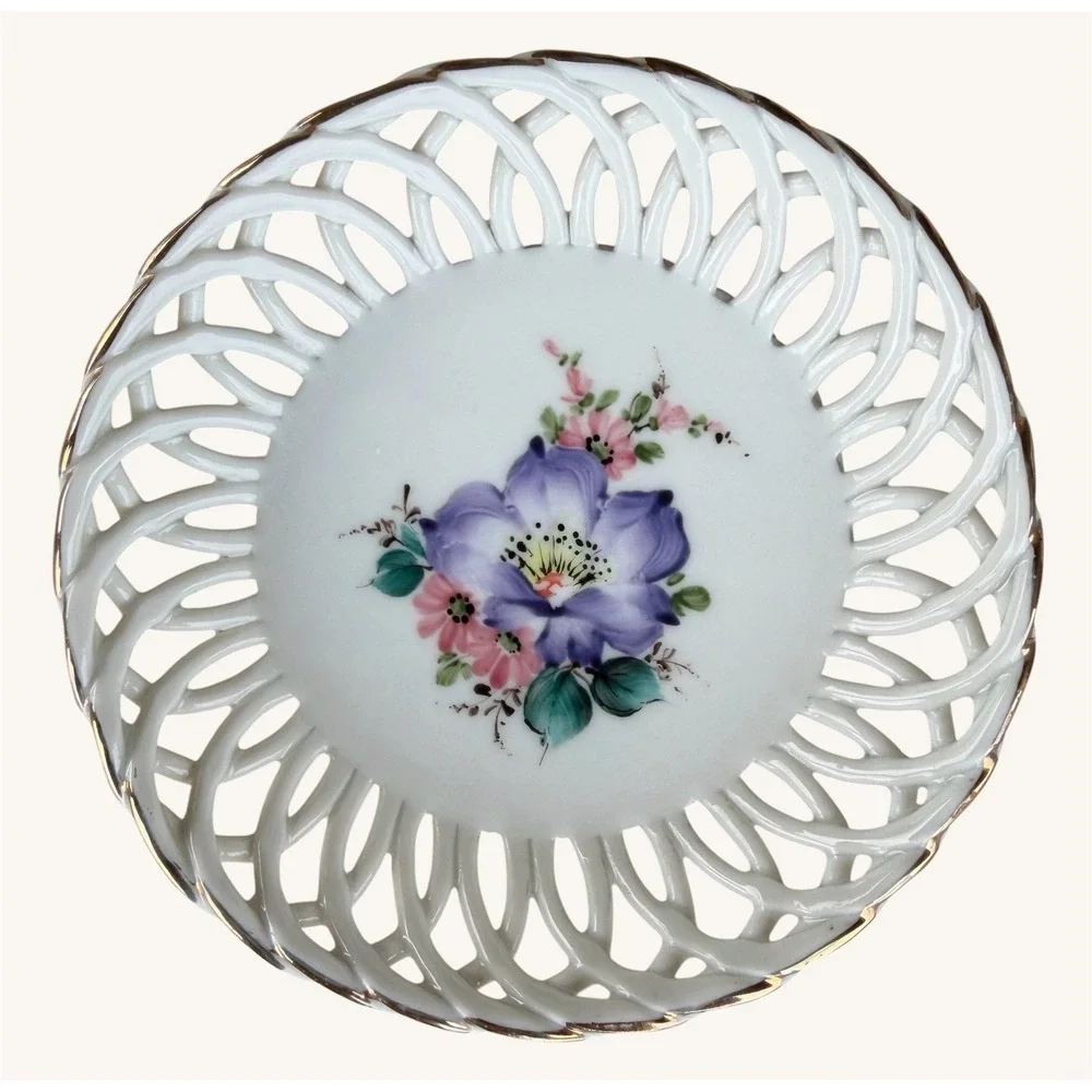 Vintage Sumi Cluj Romania Reticulated Porcelain Trinket Dish 3.5